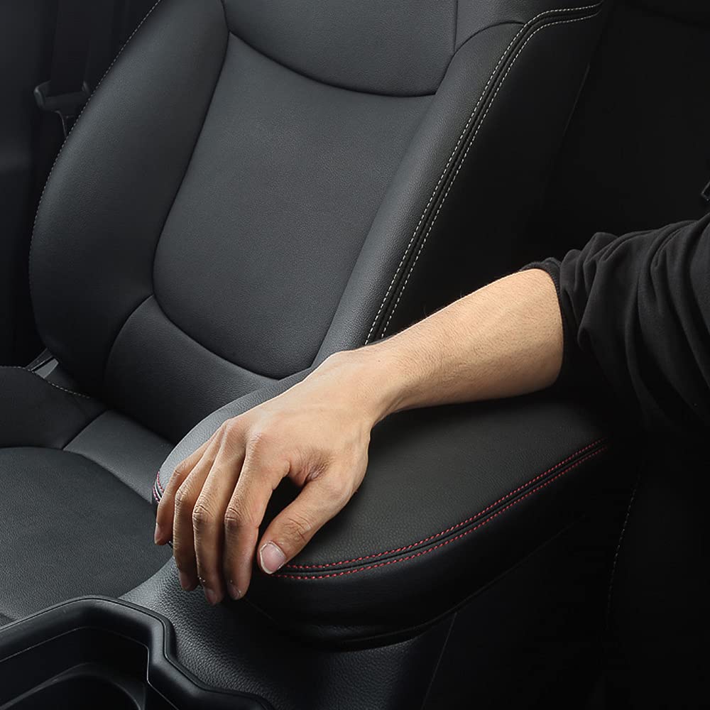 INTGET Leather Center Console Armrest Cover for Toyota RAV4 2019-2023, Red Protector Lid Pad