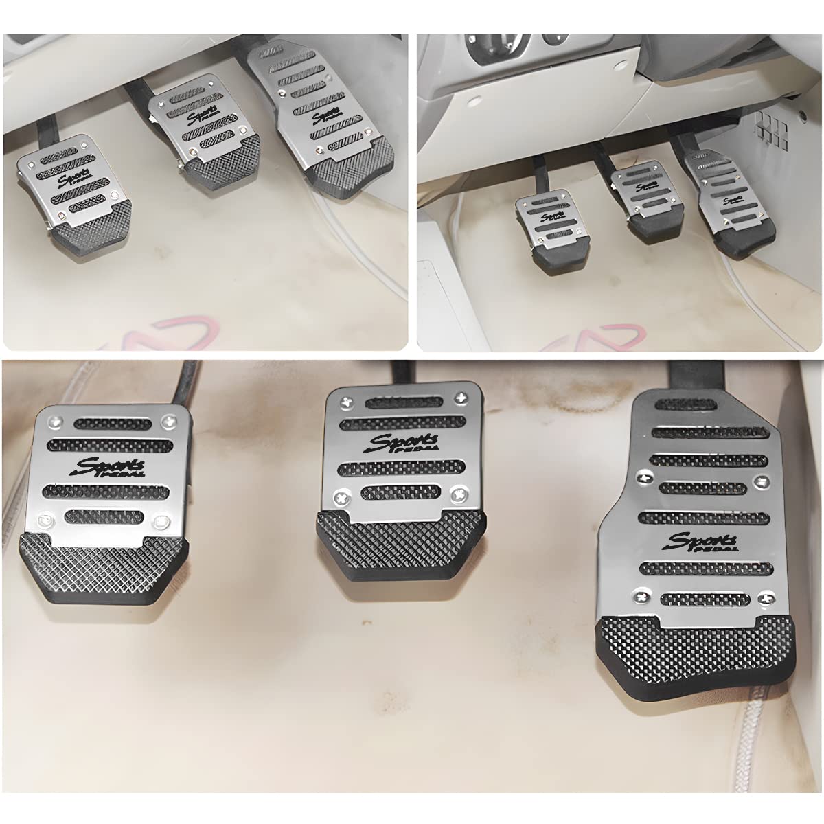 3Pcs Nonslip Car Pedal Pads, Aluminum Auto Manual Transmission Brake Pad Cover, Sports Gas Fuel Petrol Clutch Foot Pedals, Car Replacement Accessories Universal For Car, Suv, Atv (Silver)