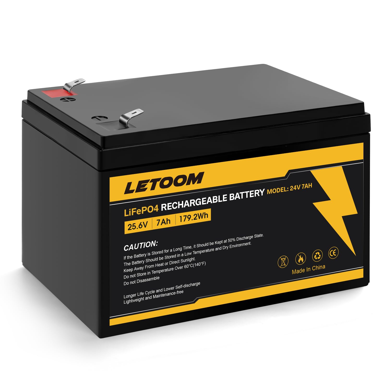 24V 7Ah LiFePO4 Rechargeable Battery LF8011, 25.6V 179.2Wh Deep Cycle Lithium Iron Phosphate Batteries for Ride on Toys