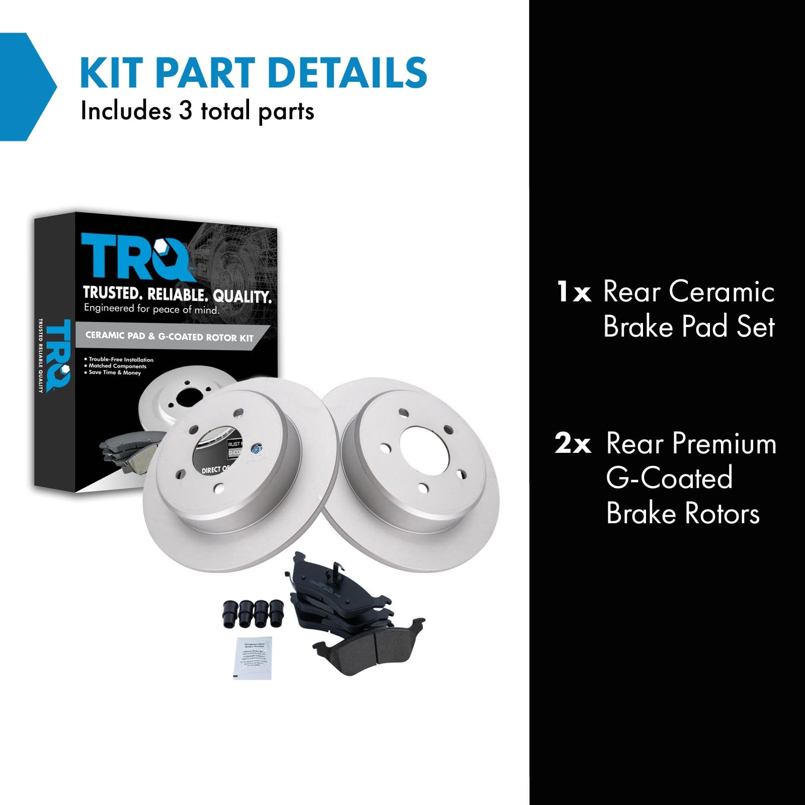 Trq Rear Brake Pad & Rotor Kit Brake Pads Brake Rotor Ceramic Premium G-Coated Compatible With 2001-2007 Chrysler Town & Country