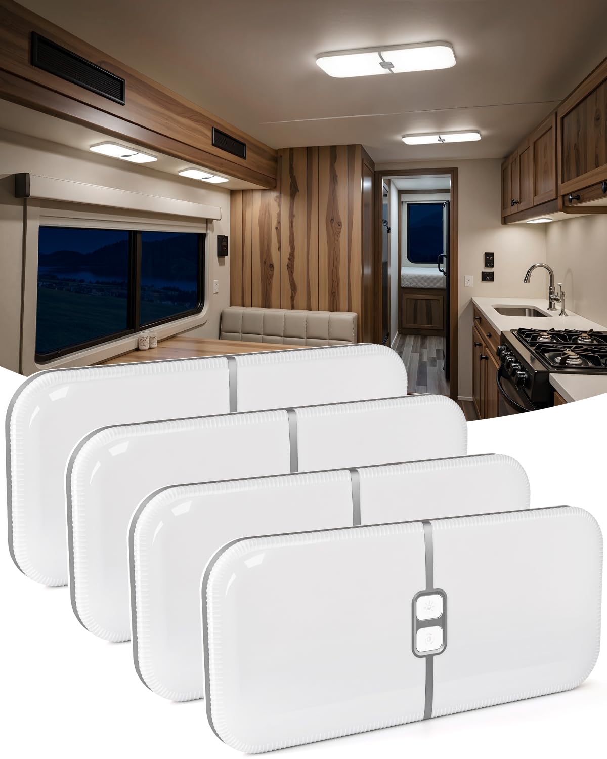DFGOTOP 12V LED Light, RV Ceiling Dome Light 204 LEDs Camper Lights Dimmable Warm Cool Natural White for RV Caravan Motorhome En