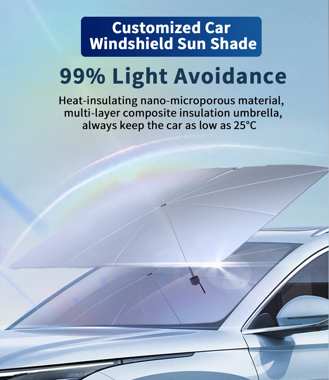 Custom-Fit for Cadillac Windshield Sun Shade Umbrella, UV Block Car Front Window with 360Rotation Bendable Handle, Designed for