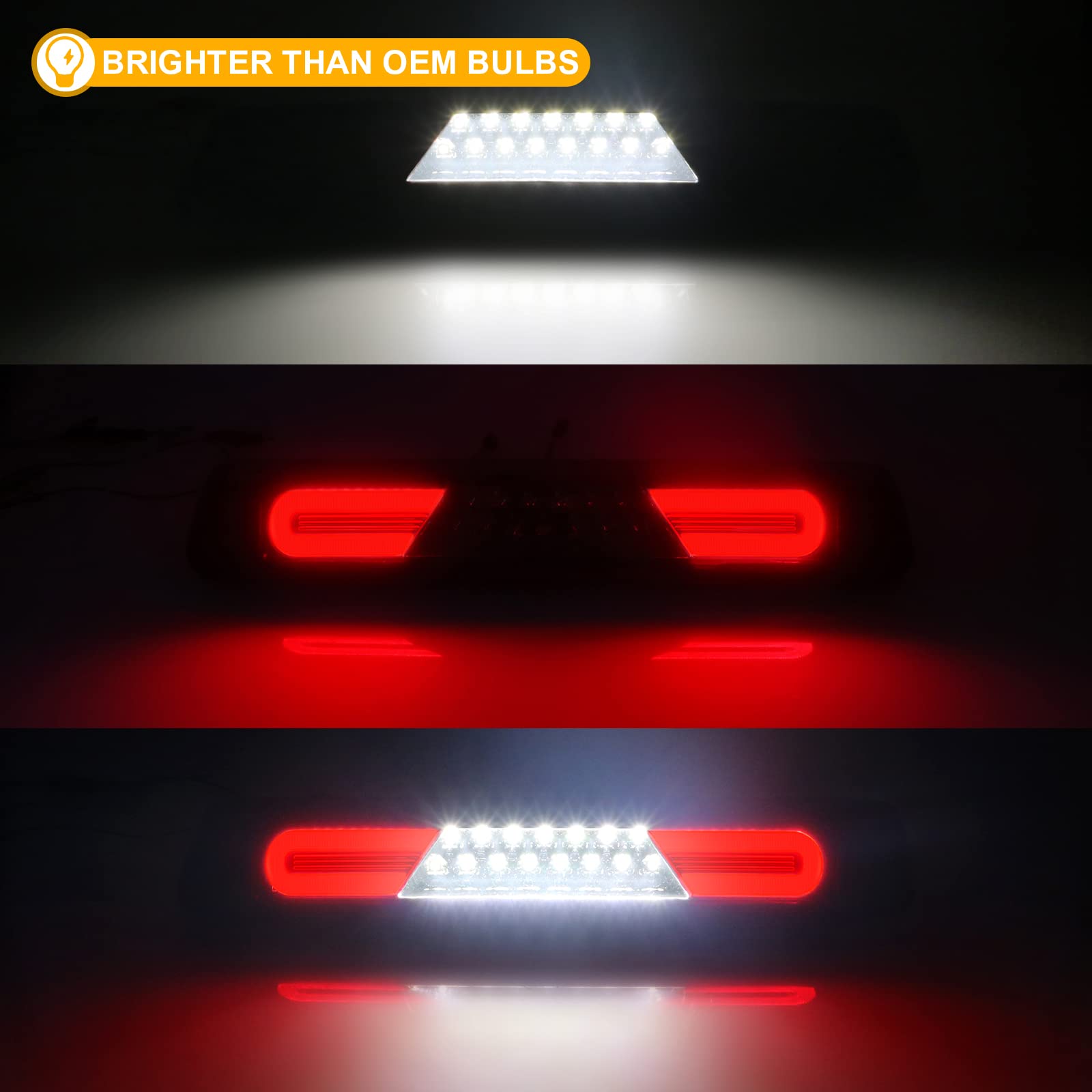 R&F Auto Led Smoked Lens High Mount Stop Lamp Replacement For F150 (2004-2008)/ Explorer Sport Trac (2007-2010)/Mark Lt (2006-2008) Roof Cargo Lights Third Brake Light With Seal Foam Gaskets