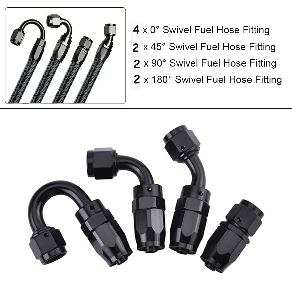 3/8 6AN 20FT, Nylon Stainless Steel Braided Fuel Line Oil/Gas/Fuel Hose End Fitting Hose with 10PCS Swivel Fitting Adapter Kit -