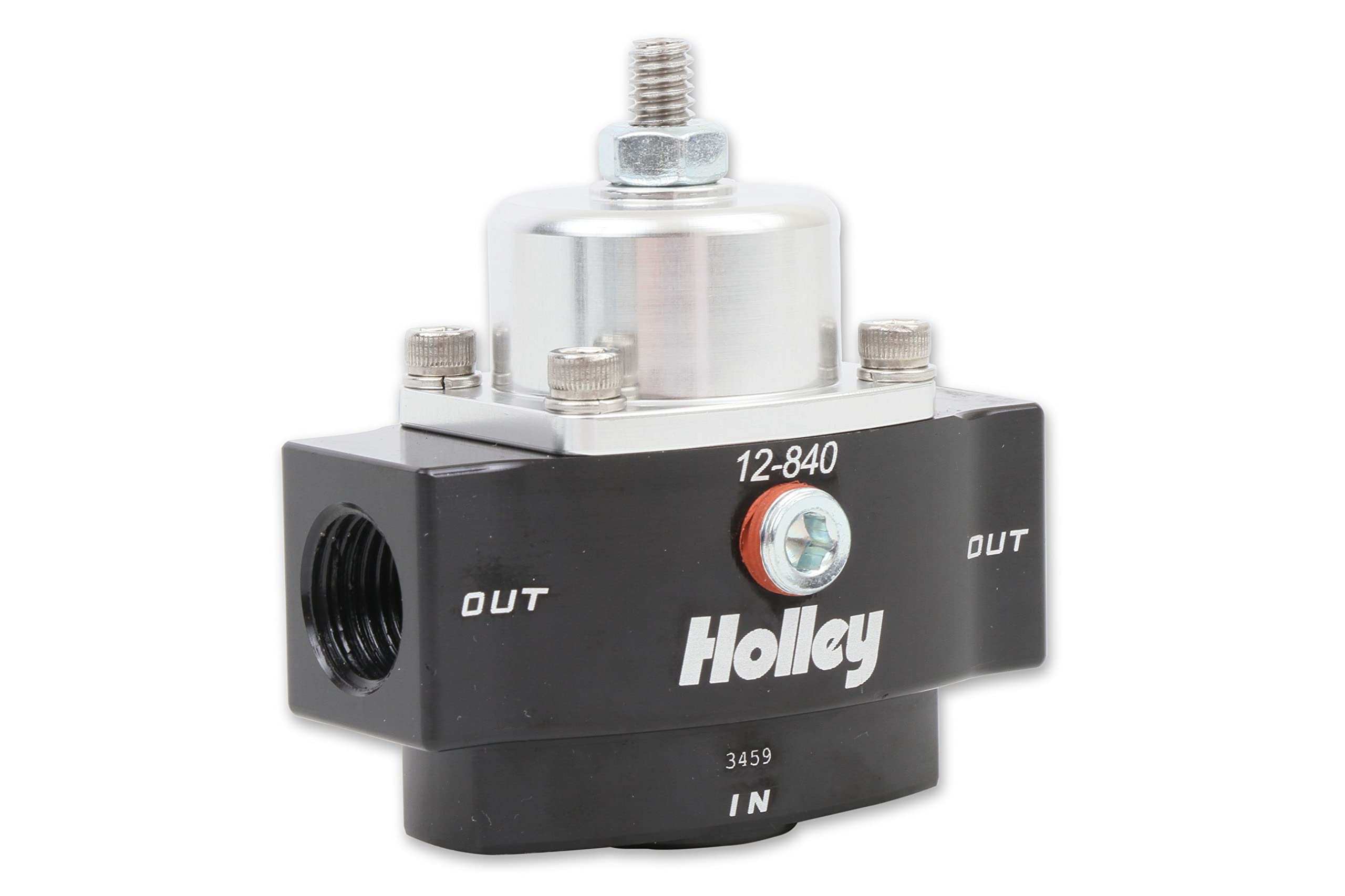 Holley 12-840 Adjustable Billet Fuel Pressure Regulator, 4.5-9 PSI, Black Anodized, Aluminum, 3/8" NTP Ports