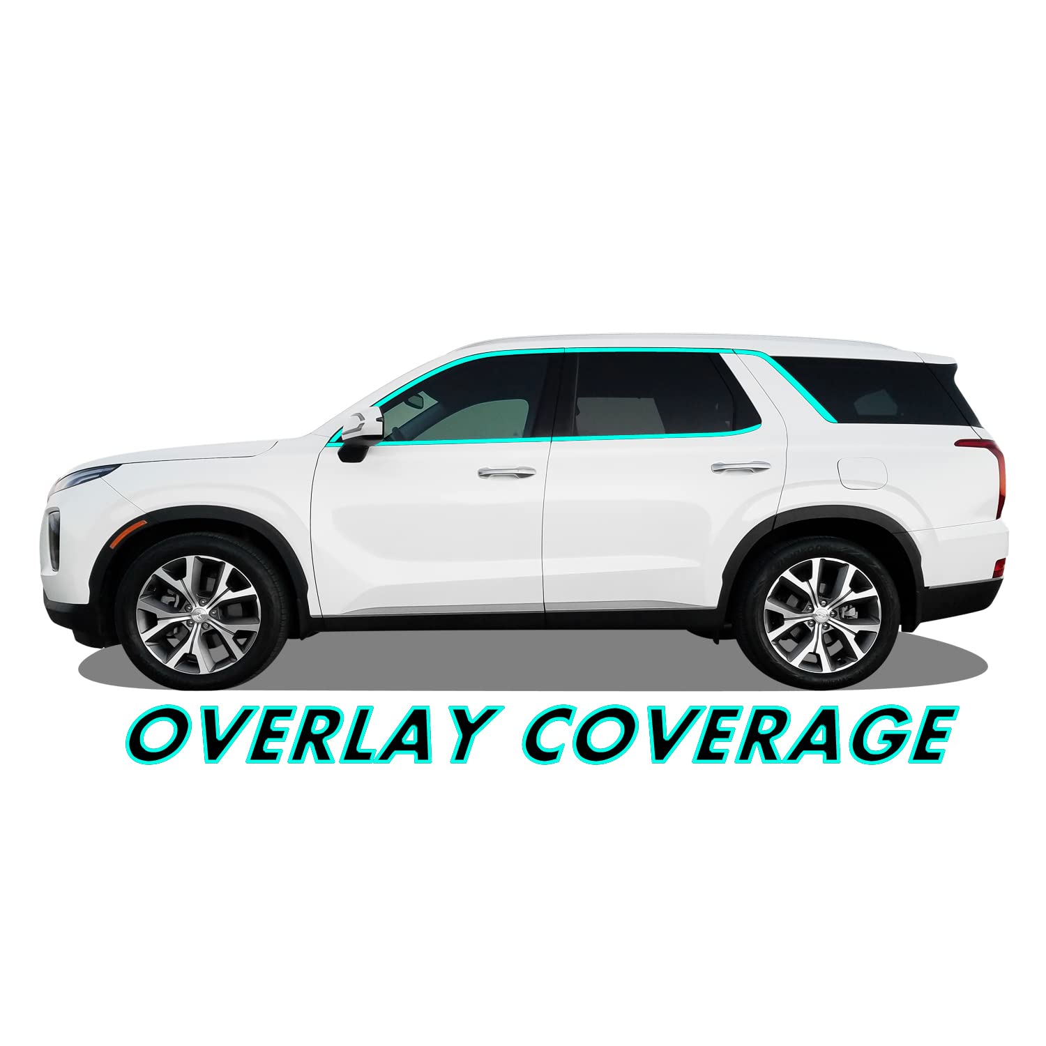 SlickMod Chrome Delete Blackout Vinyl Overlay for 2020-2023 Hyundai Palisade, Gloss Black, 1. Window Trim, Model SM-HYU-PAL-2023-WT