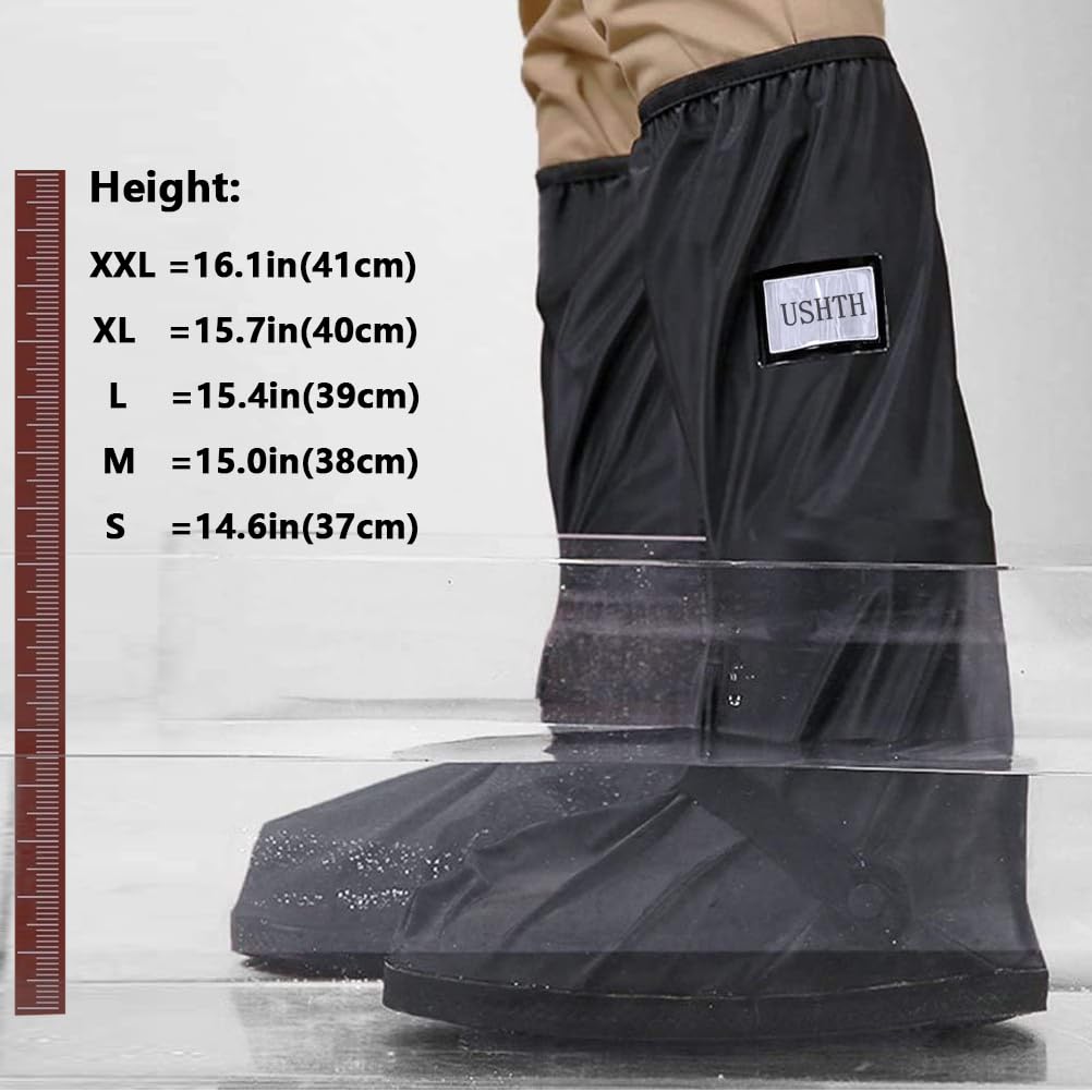 Ushth Black Waterproof Rain Boot Shoe Cover With Reflector (1 Pair)Large