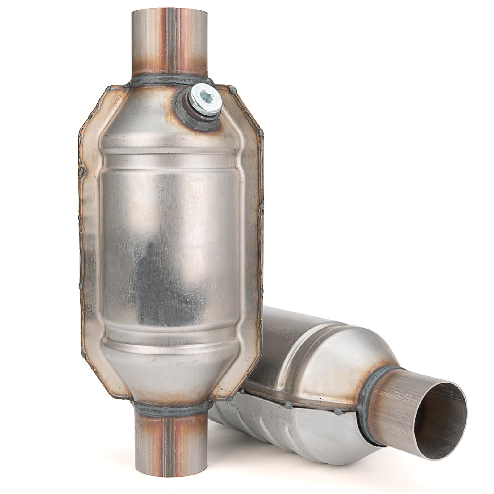 Fomiuzy 2.25 Inch 2.25'' Inlet/Outlet Catalytic Converter Universal High Flow Front Cat Convertor Direct-Fit With O2 Port & Heat