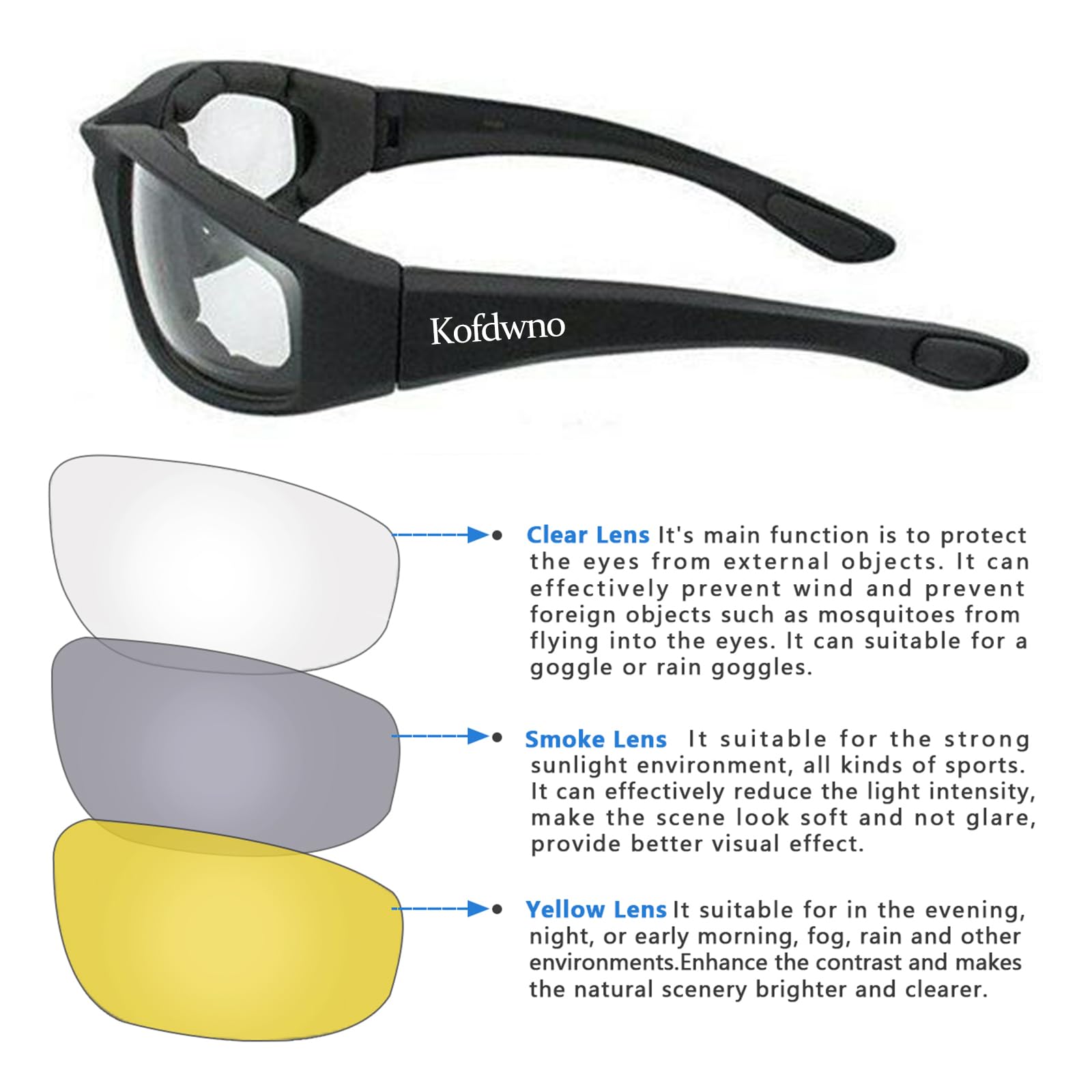 3 Pairs Motorcycle Riding Glasses Foam Padded Eyewear Goggles UV Protection Anti-Wind Dustproof Motorcycle Sunglasses for Outdoo