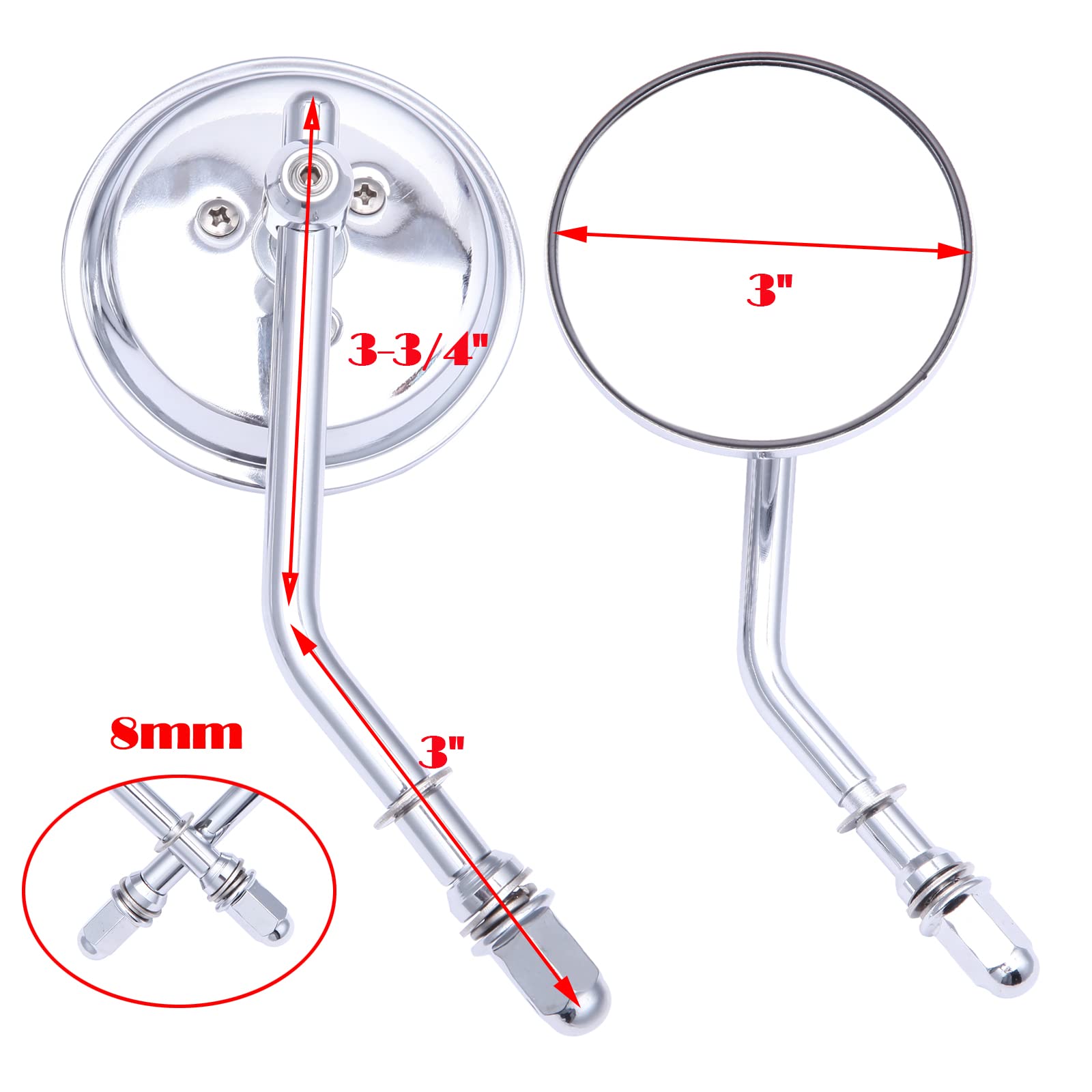 Rich Choices Chrome Motorcycle Round Sportster Mirrors, Iron, Model CB11016, Compatible with Harley Davidson Fatboy, Dyna, Road King