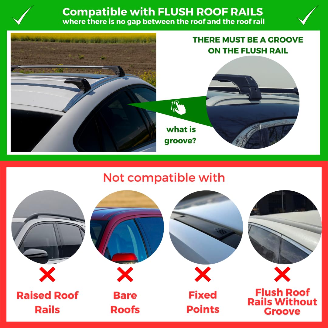 ERKUL Aluminum Roof Rack Cross Bars for Audi Q5 2018-2024, Silver, Anti-Theft Lock, Compatible with Flush Rails, Model SKYBAR V2