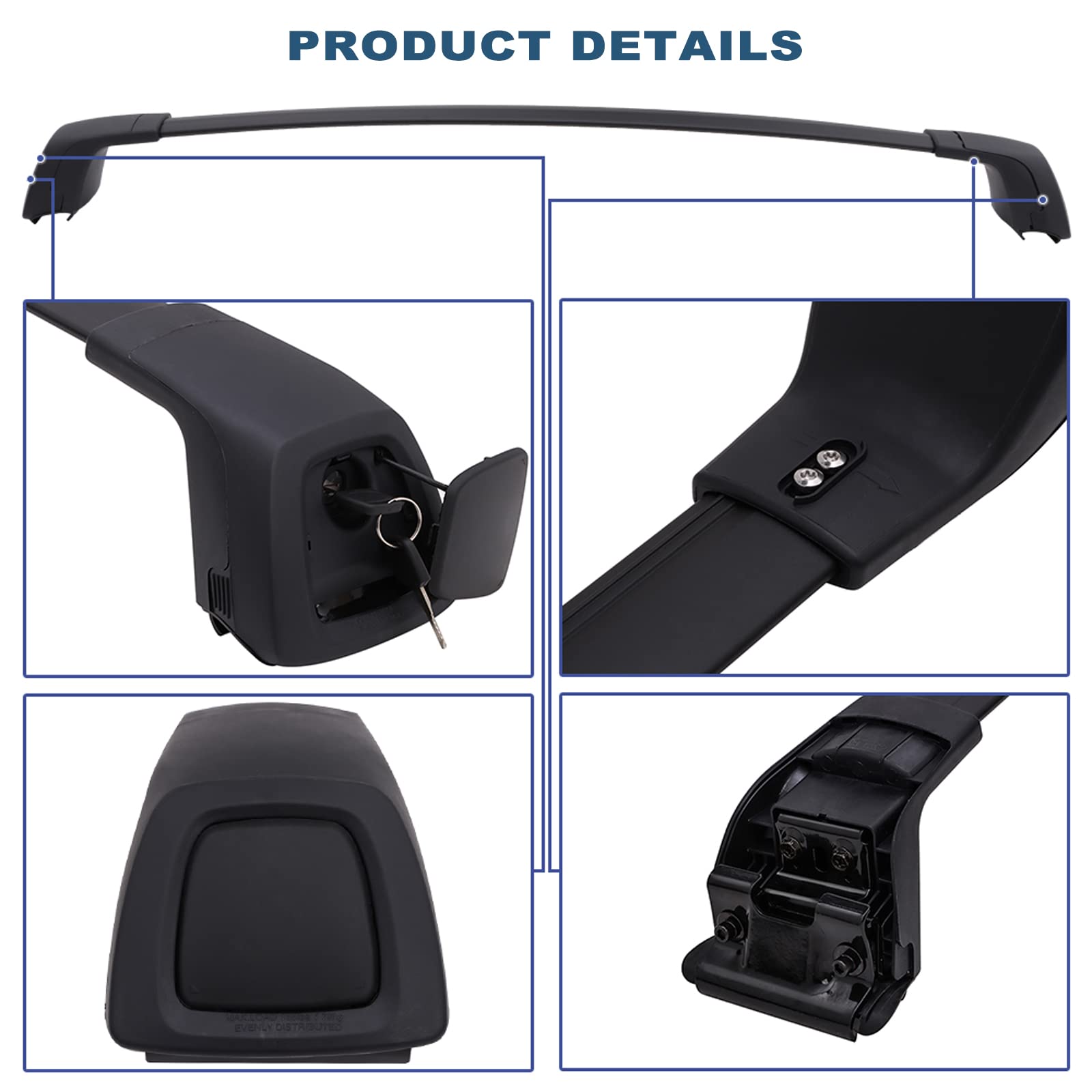 Snailfly Roof Rack Cross Bar for 2019-2025 Hyundai Palisade, Lockable Aluminum Cargo Carrier, Standard Size, Black, Model SnailflyPLSUGCB