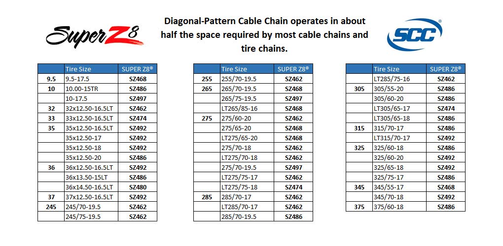 SCC SZ492 Super Z8 8mm Commercial and Light Truck Tire Traction Chain - Set of 2, Silver