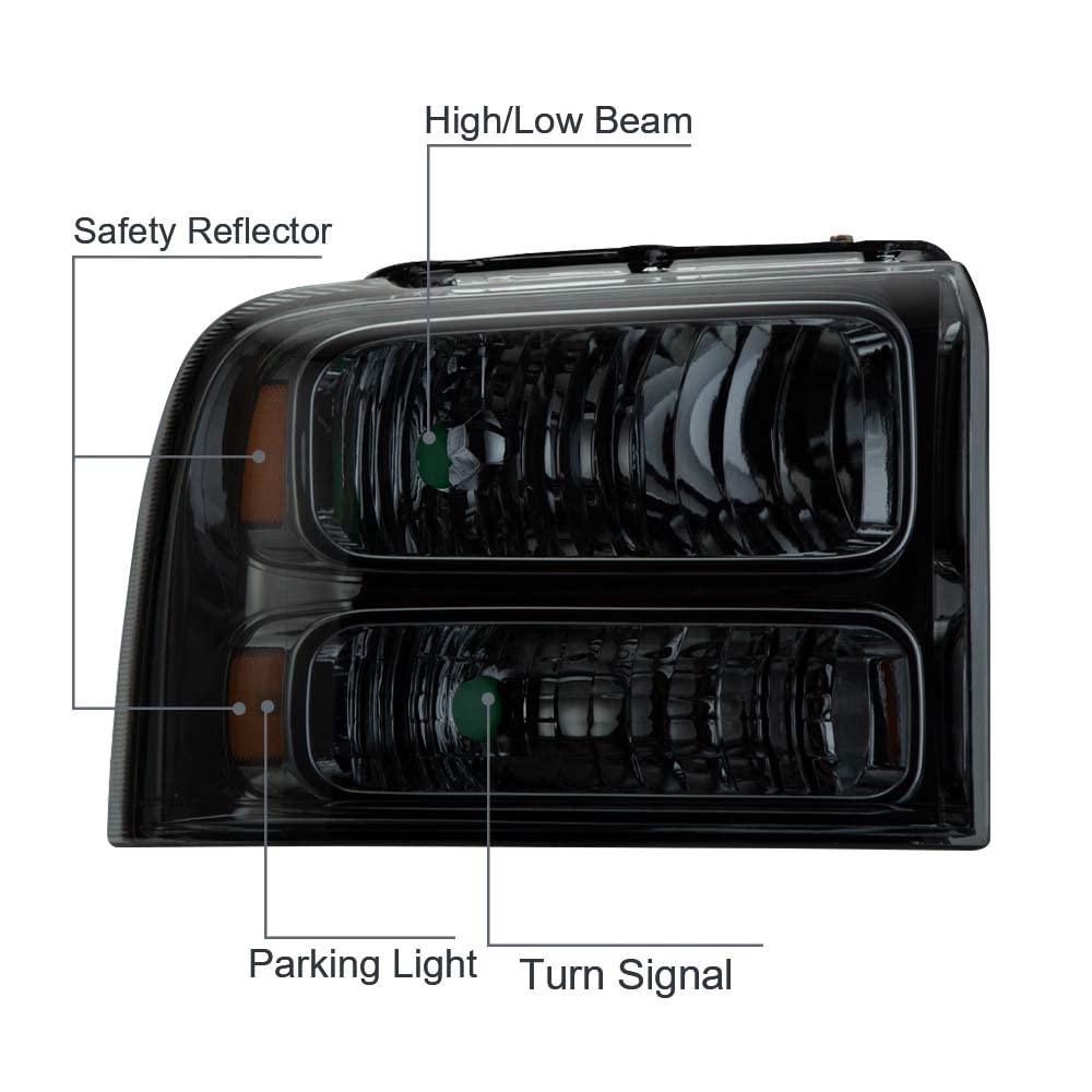 Pit66 Headlights Assembly Compatible With 2005-2007 Ford F250 F350 F450 F550 Super Duty/ 2005 Excursion,(Not Fit Sealed Beam Hea