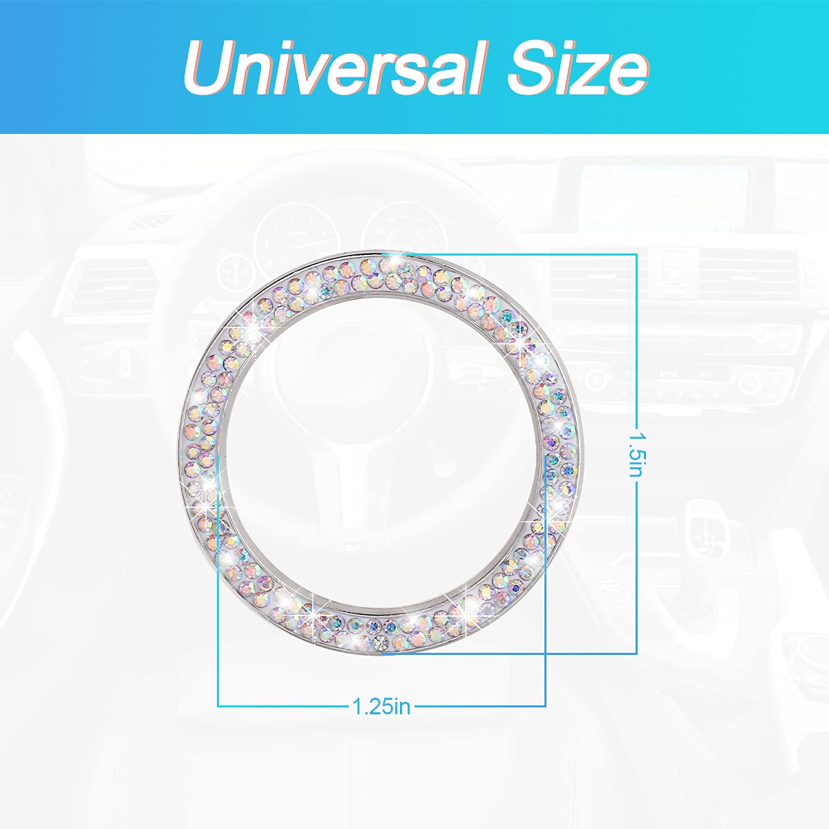 Car Bling Crystal Rhinestone Engine Start Ring Decals, 2 Pack Car Push Start Button Cover/Sticker, Key Ignition Knob Bling Ring,