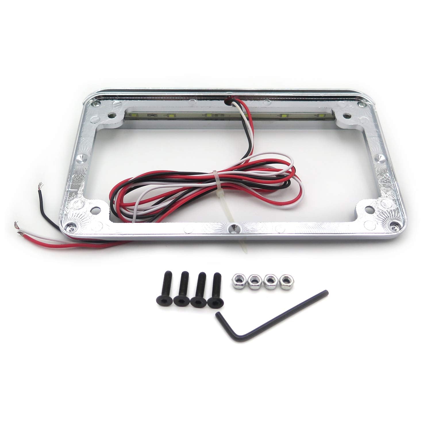 Httmt - For Universal Motorcycle 7Inches X4 Inches Flat License Plate Frame Bracket Tag Holder With 6 Inches Led Bar Chrome [P/N