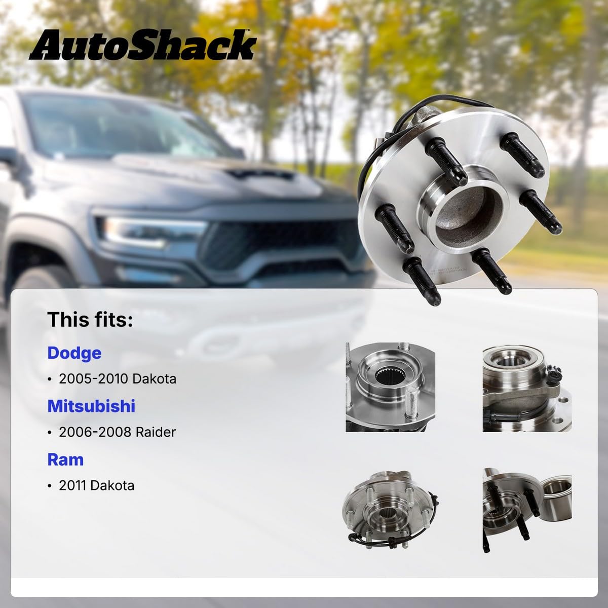 Autoshack Front Wheel Hub Bearing Pair Of 2 Driver And Passenger Side Replacement For 2005-2011 Ram Dakota 2006-2008 Mitsubishi