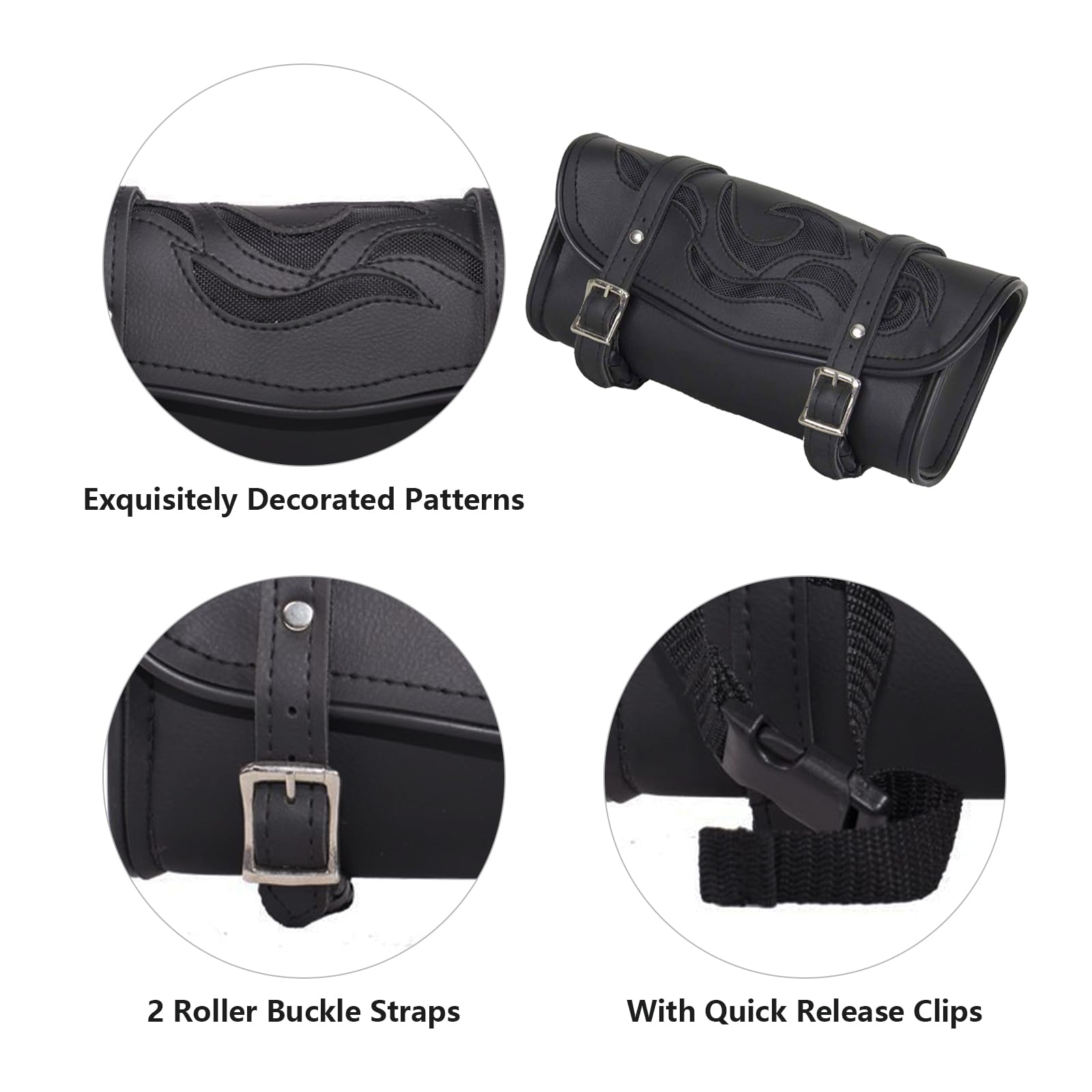 GARGOYLE BELLS Motorcycle Tool Bags with Flames Handlebar Bag Universal Motorcycle Fork Bag Saddlebags Sissy Bar Storage Tool Ba