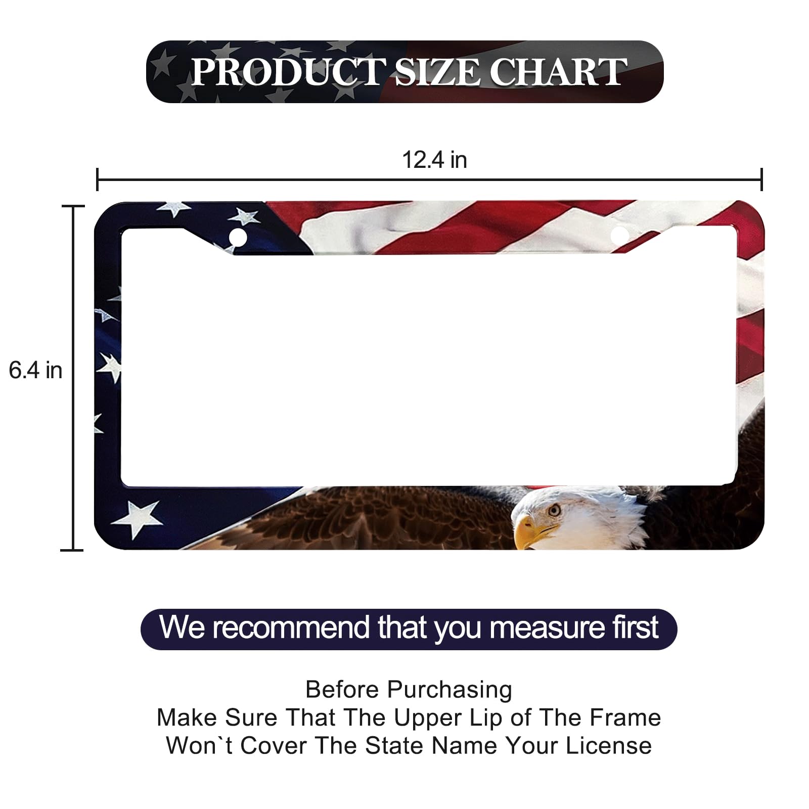 Lin Kang American Flag Eagle License Plate Frame Holder - 2 Pack Patriotic Universal Aluminum Matte Stripe Us Flag Gloss Car Pla