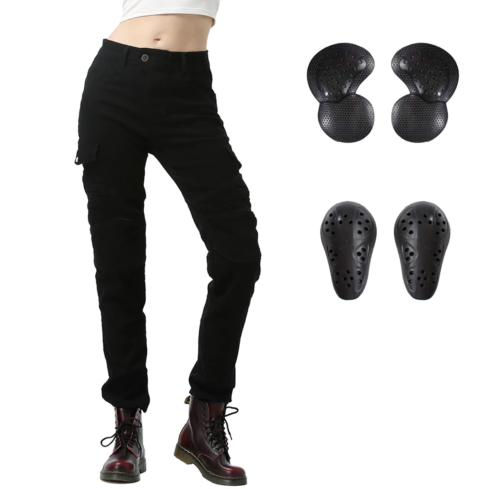 LOMENG Motorcycle Riding Pants Motorcycle Jeans Slim Fit with CE Knee Hip Removable Protectors Armor for Women Black M 30