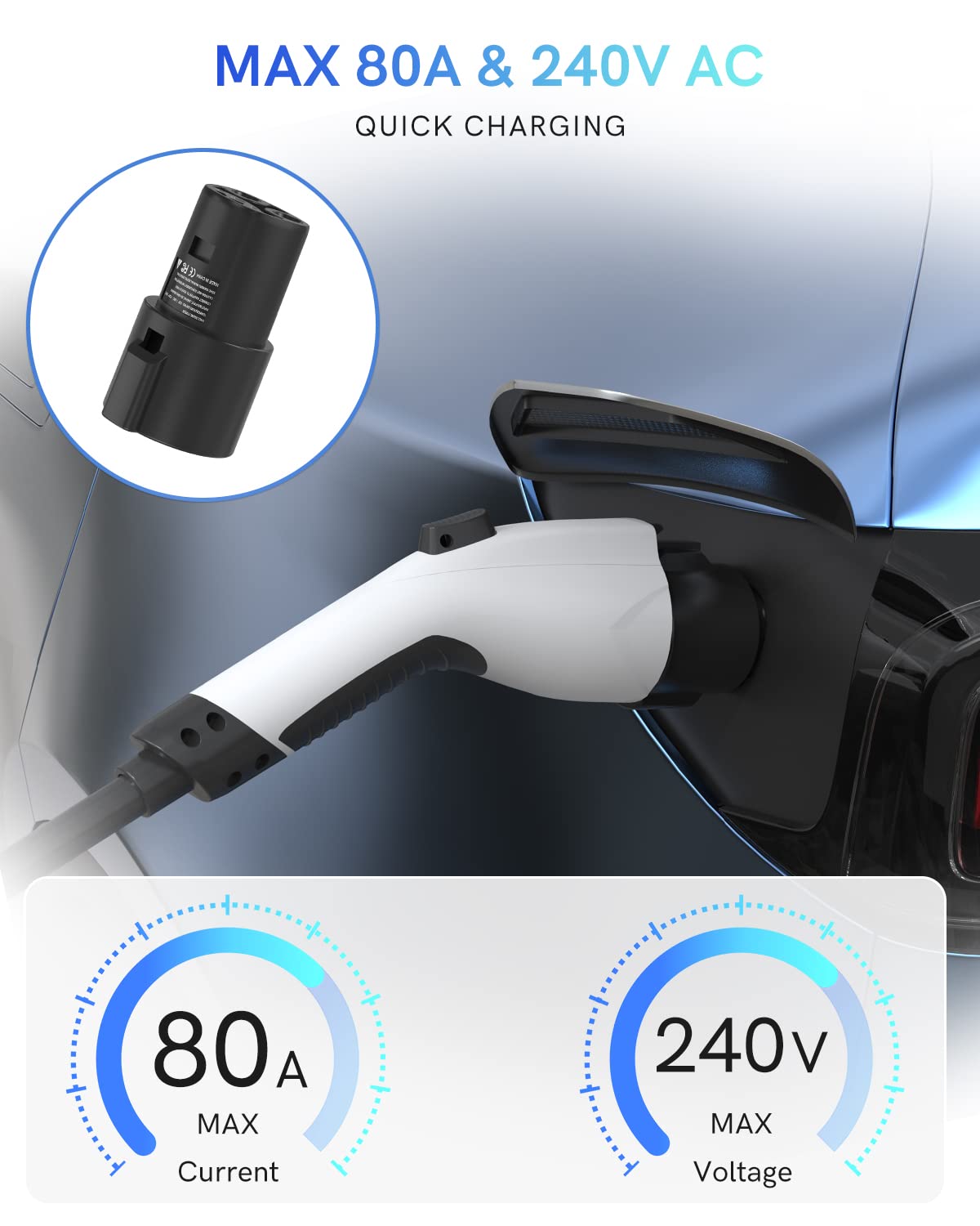 J1772 to Tesla Charger Adapter, 80amp 240v AC, NACS Charger Adapter for Tesla Model-3/Y/X/S, Mobile EV Adapter for Tesla Charger