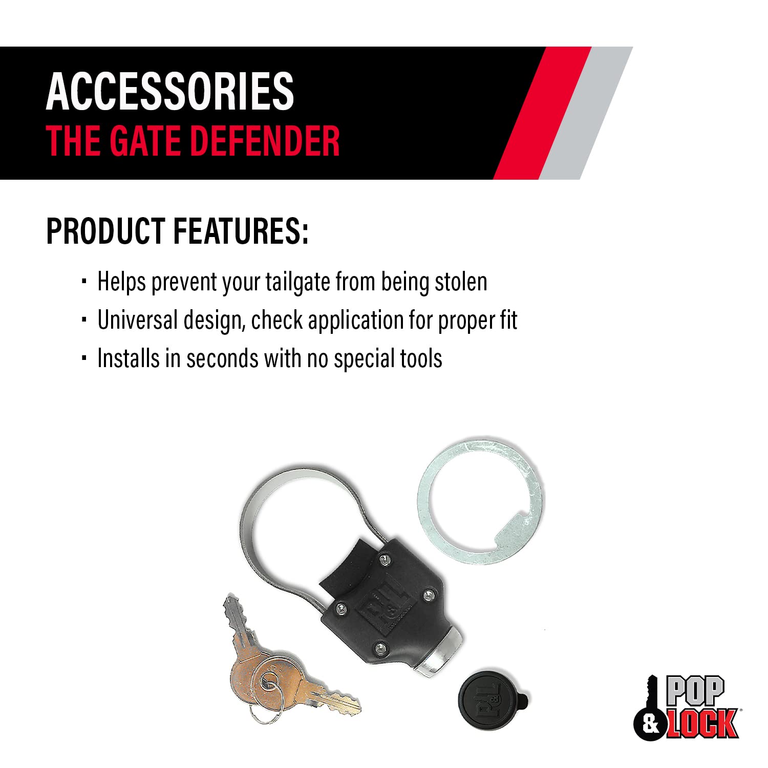Pop & Lock Universal Black Tailgate Lock, Key Lock, Pl9900, The Gate Defender, Truck Theft Prevention, Made In Usa
