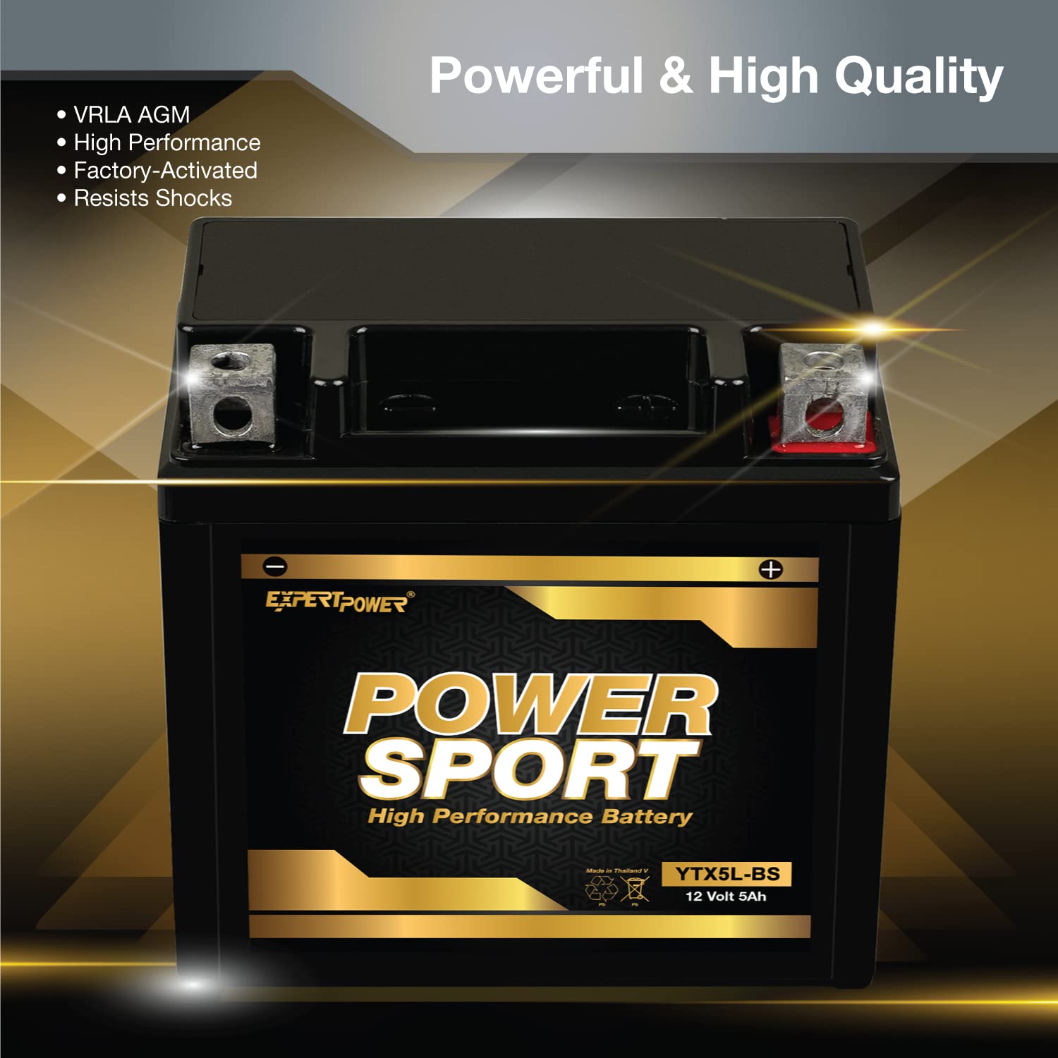 ExpertPower YTX5L-BS 12V 5Ah Sealed Maintenance Free Battery Replacement