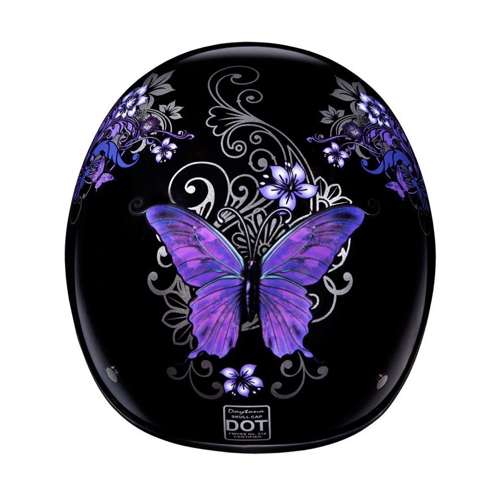 Daytona Helmets Motorcycle Half Helmet Skull Cap- Butterfly 100% Dot Approved