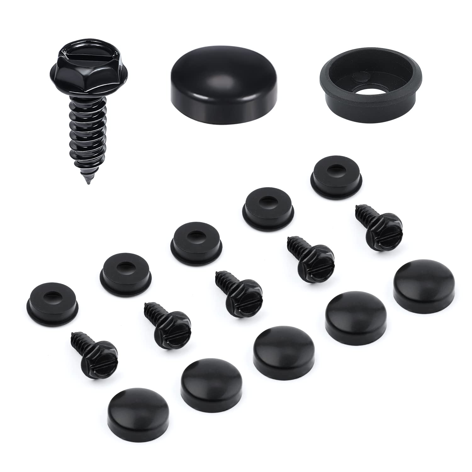 18Pcs License Plate Screws Kit, Stainless Steel License Plate Screws And Caps Screw Gaskets License Plate Fasteners Kit Anti-The