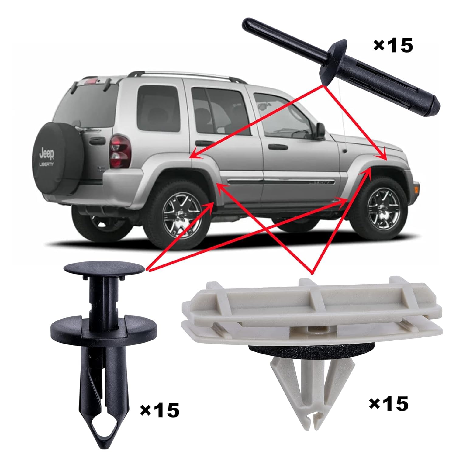 Rexka 55pcs Wheel Fender Flare Clips Hardware Kit for Jeep Liberty 2006-2012, OEM Replacement Parts, Durable and Reliable