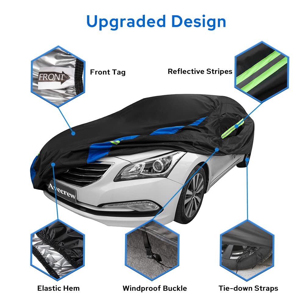 Avecrew Car Cover Waterproof All Weather For Automobiles, Outdoor Heavy Duty Full Exterior Covers For Sedans Up To 178 '' L
