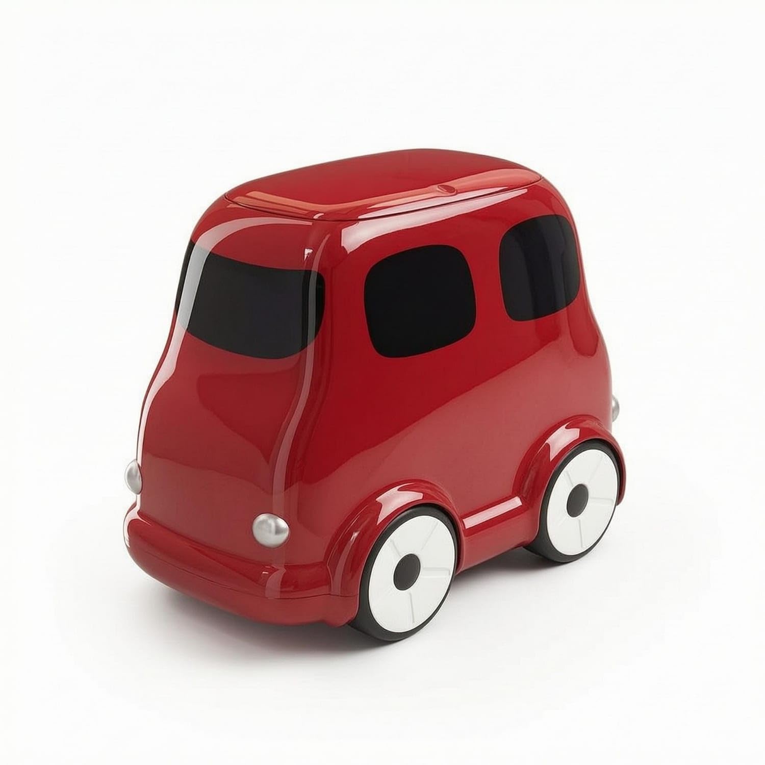 ECOMISTIQ Hard BusShaped Trash Can Glossy CarShaped Trash Can Movable Car Garbage Bin WheelStyle Base, Red