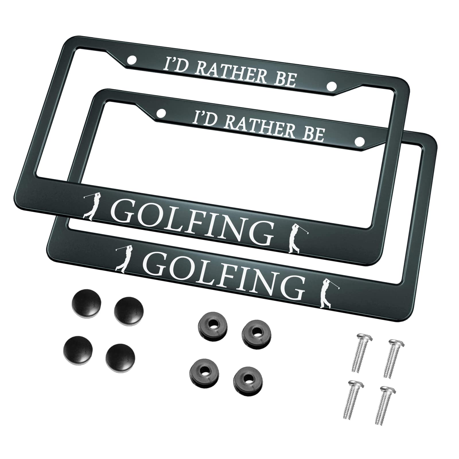 Hosnye I'D Rather Be Golfing License Plate Frame Black 2 Pcs Playing Golf Lovers Metal Cute Licenses Plates Frames Licenses Plat