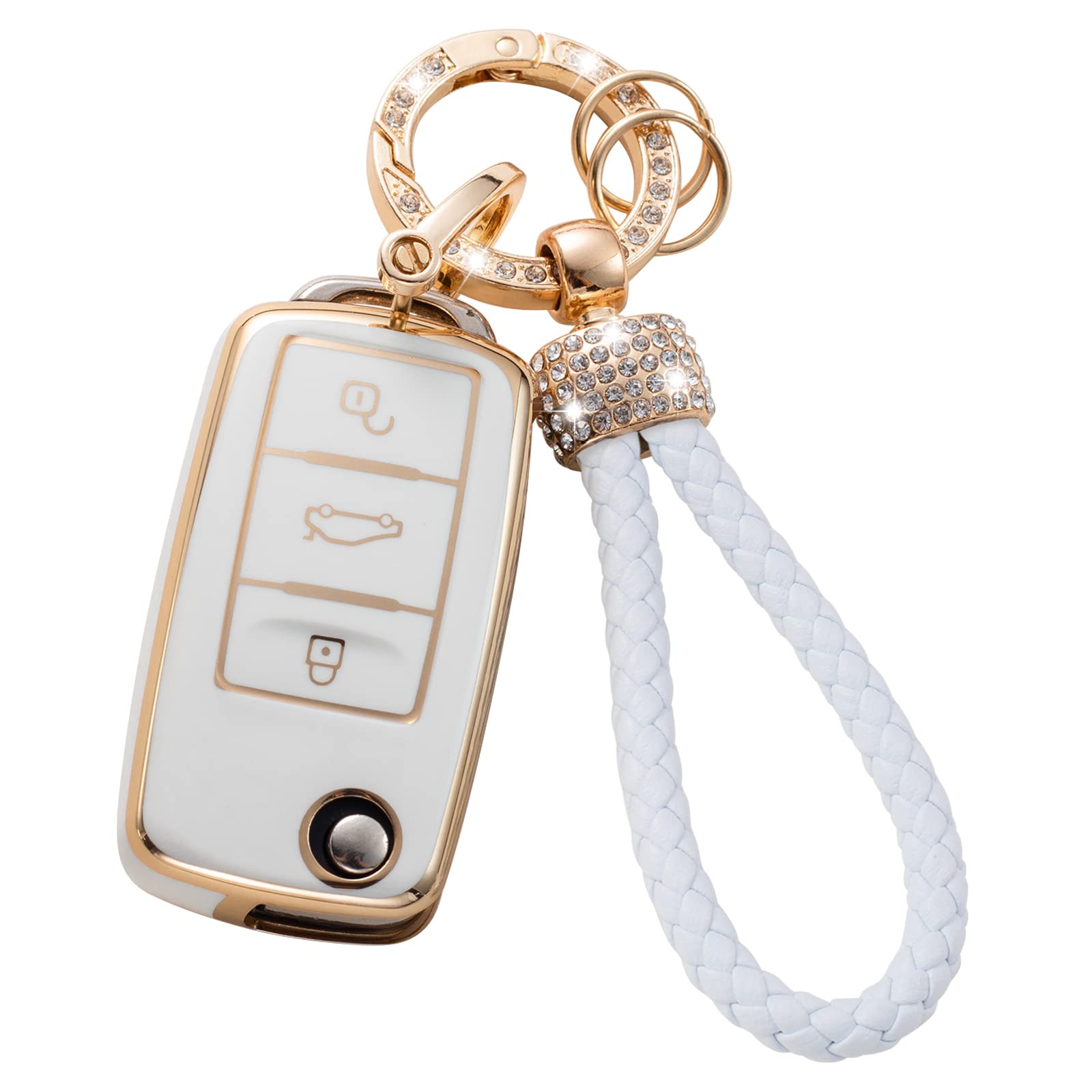 Gematay For Vw Volkswagen Key Fob Cover With Keychain Lanyard, Soft Tpu Key Fob Protector Shell Compatible With Vw Jetta Golf Po