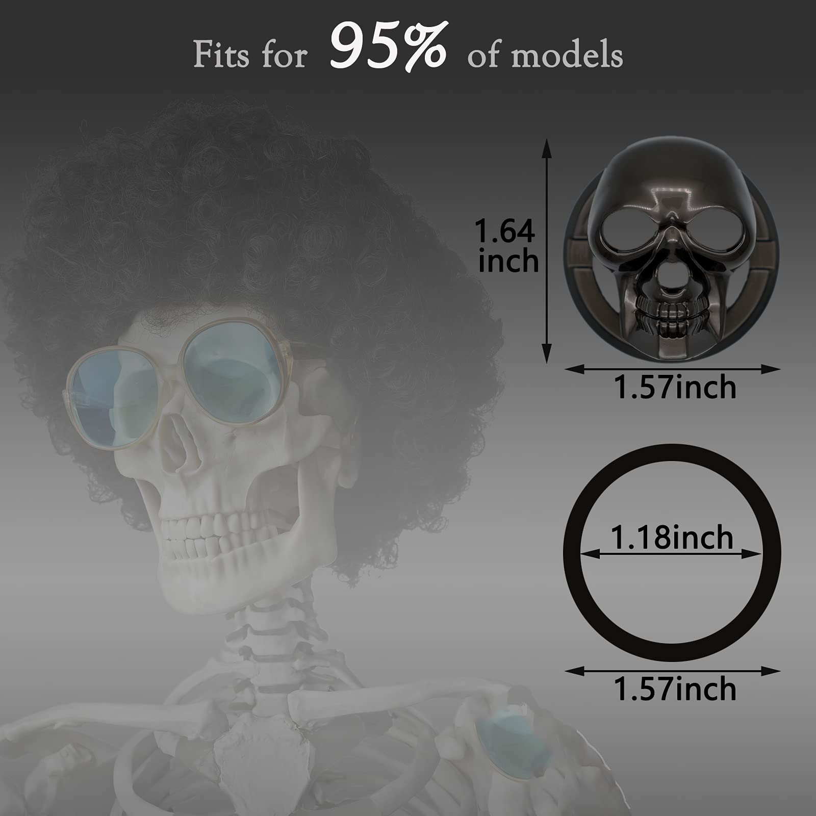 DUNGGLE Car Start Stop Button Cover Skull Design, Zinc Alloy, Black, Model S-B, Anti-Scratch Ignition Protection Accessory