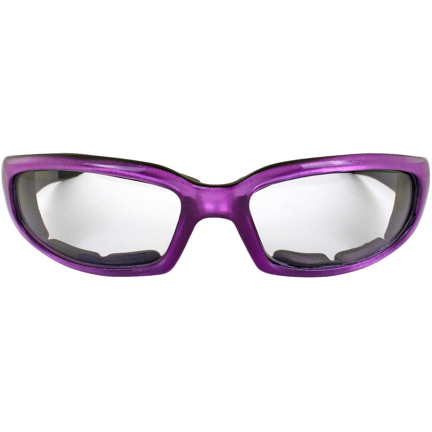 Birdz 2 Pairs Of Eyewear Chill Women'S Padded Motorcycle Sunglasses, Purple Frames With Clear & Super Dark Lenses