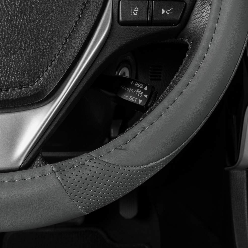 Motor Trend Gray Soft Touch Steering Wheel Cover - Perforated Microfiber Leather With Classic Stitching For Sizes 14.5 To 15 Inc