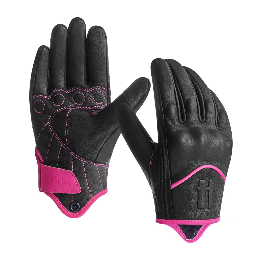 Harssidanzar Leather Motorcycle Gloves,Motorbike Gloves,Road Racing,Cycling,Climbing,Powersports Gloves Touchscreen Gl016,Pink/B