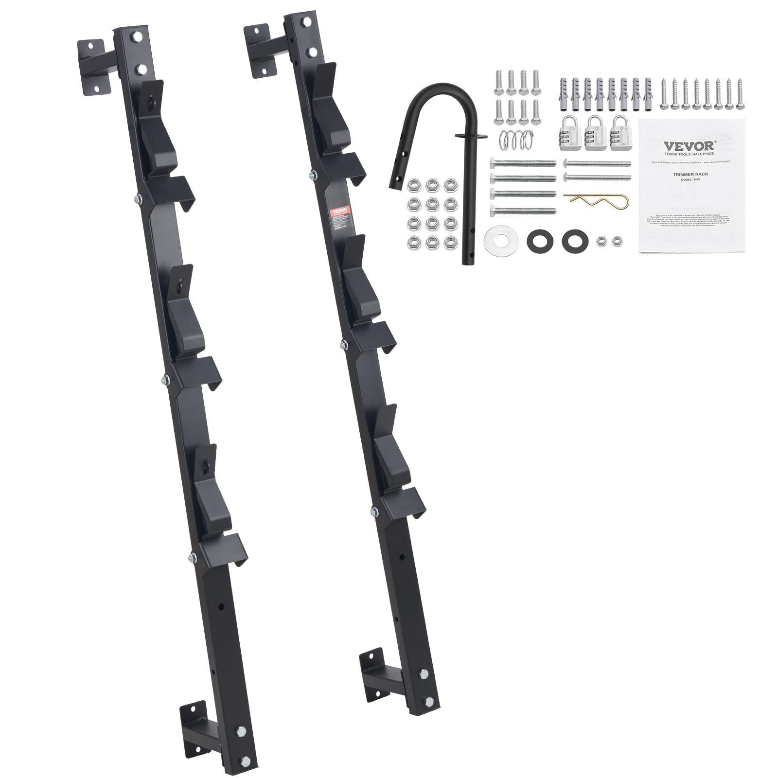 VEVOR Trimmer Rack, 3 Place Weeder Trimmer Rack, Trim Holder Trailer Rack with Zinc Alloy Password Lock, Wall-mounted or Mount o