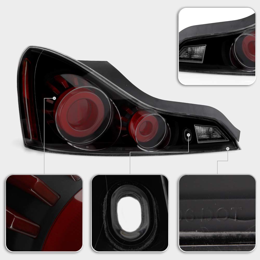 ACANII LED Tube Tail Lights for 2008-2013 Infiniti G37 / 14-15 Q60 Coupe, Black Housing, Smoked Lens, Cyber Black