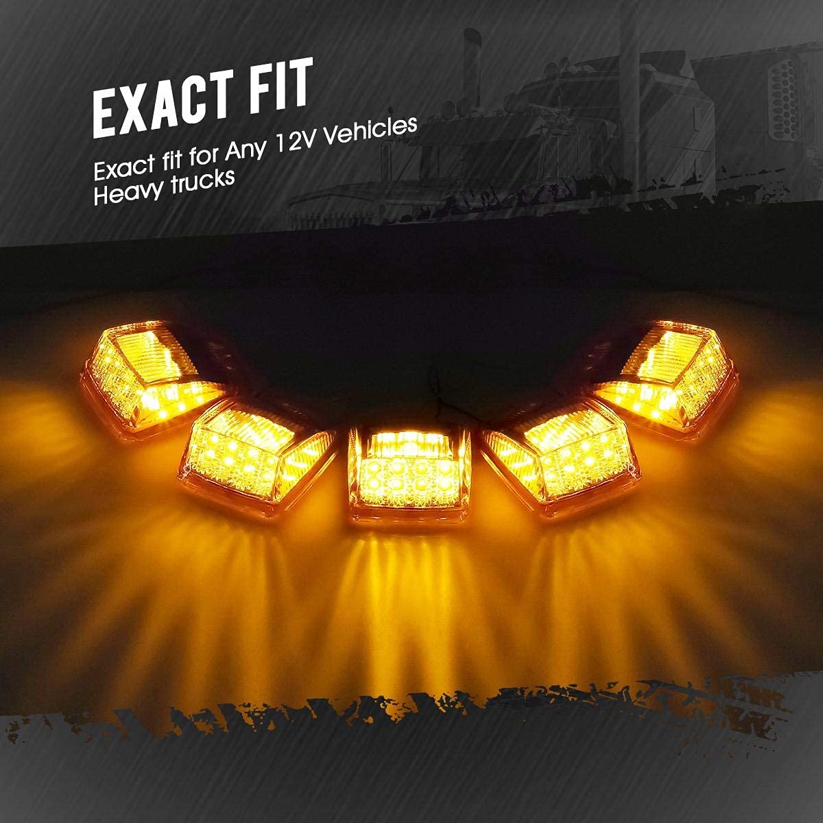 Partsam 17LED Amber Yellow Cab Marker Lights for Kenworth/Peterbilt/Freightliner/Mack Trucks - DOT Compliant Roof Light Assembly