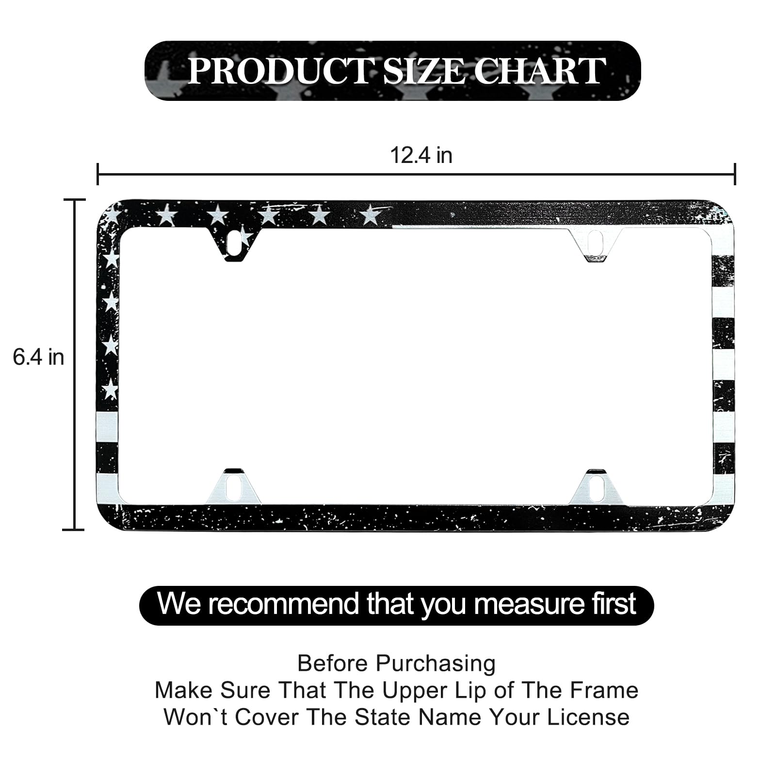 Black American Flag License Plate Frame - 2 Pack Stainless Steel Vintage Patriotic USA Flag License Plate Holder Cover Rust-Proo