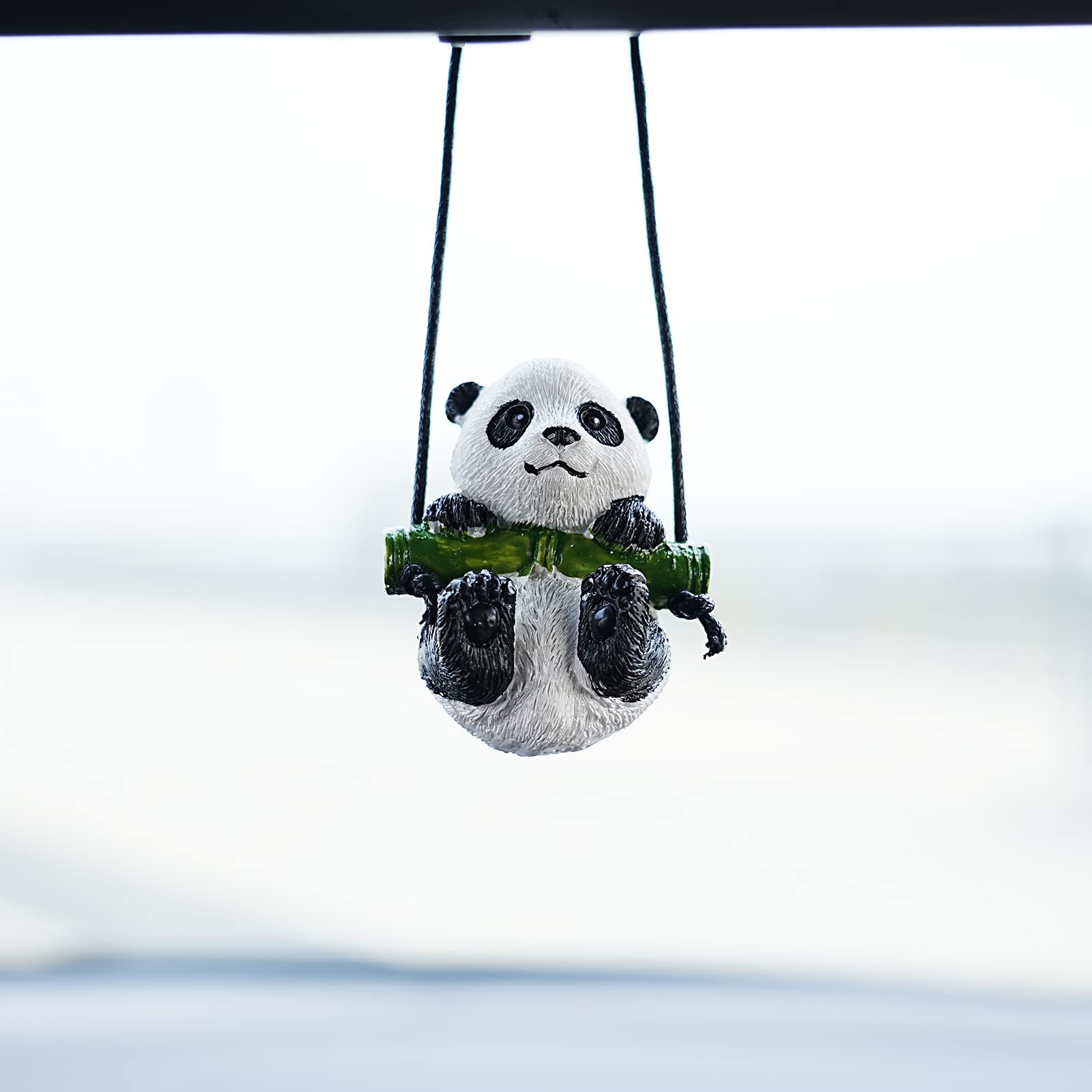 Amioro Cute Swinging Duck Car Mirror Hanging Accessories Fun Interior Rearview Mirrors Decoration (Panda)