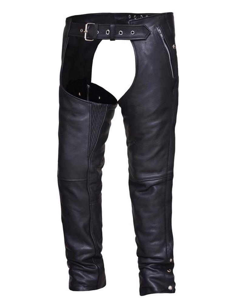 Unisex Naked Leather 4Pocket Motorcycle Chaps,Black,Size  4XL