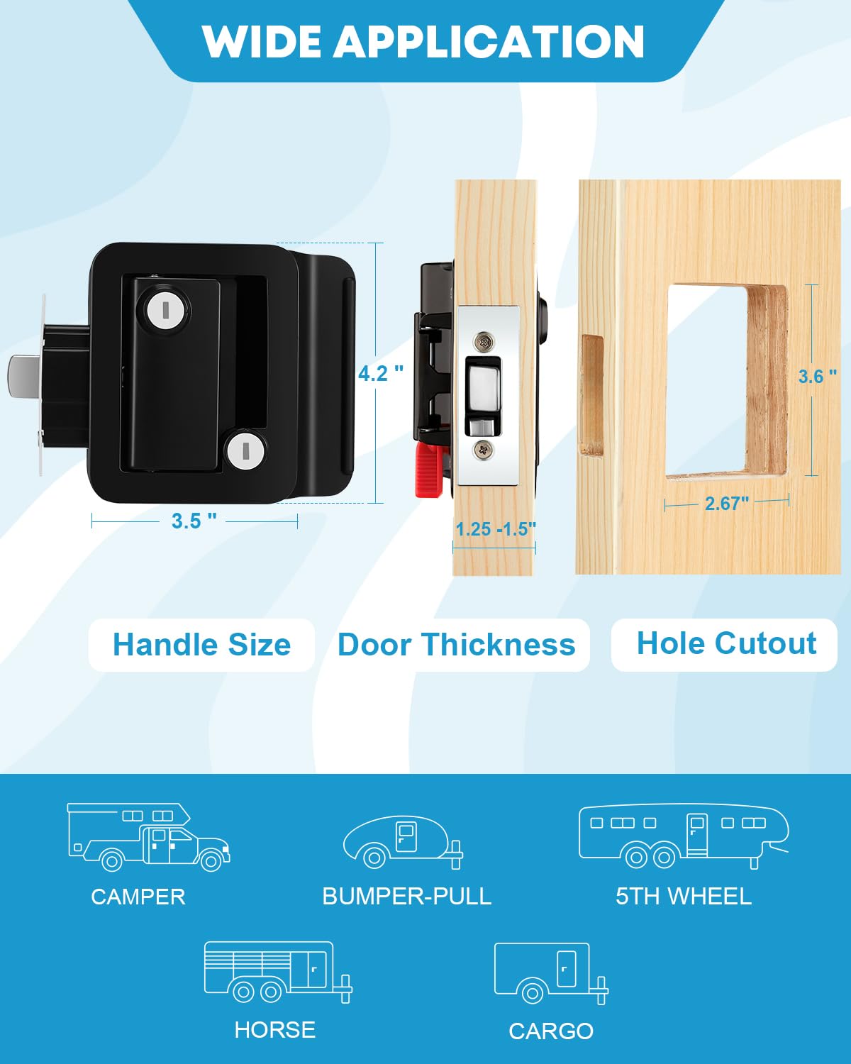 Kohree Upgraded Rv Door Lock Replacement With Paddle Deadbolt, 100% Zinc Alloy, Camper Door Handle Latch, Rv Enclosed Travel Trailer Entry Door Lock With Keys For Camper Horse Trailer Cargo, Black