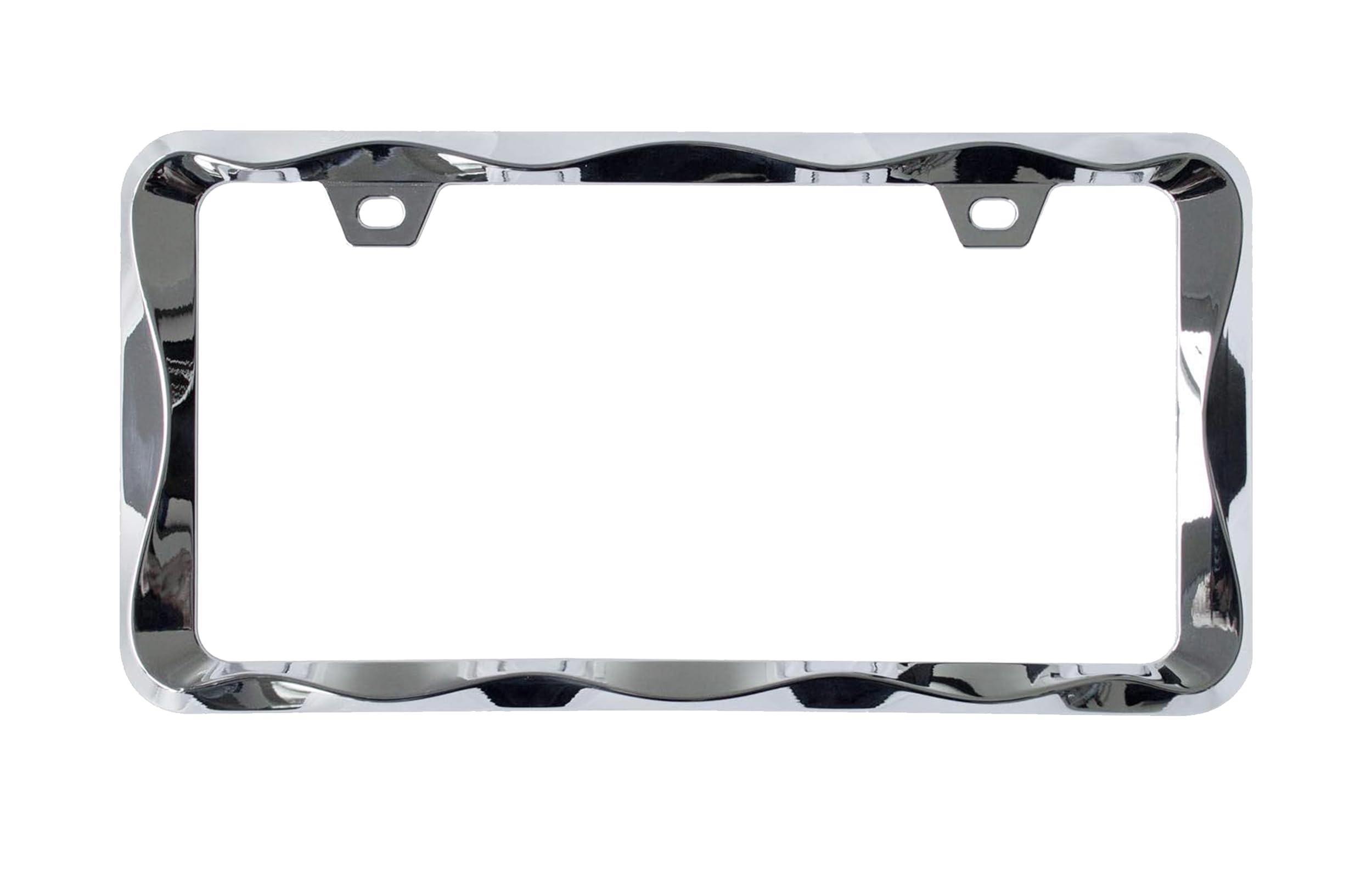 Creathome Chrome License Plate Frame - 3D Curly Wave Pattern, Zinc Alloy Metal, Model CHLPF18003, Size 1