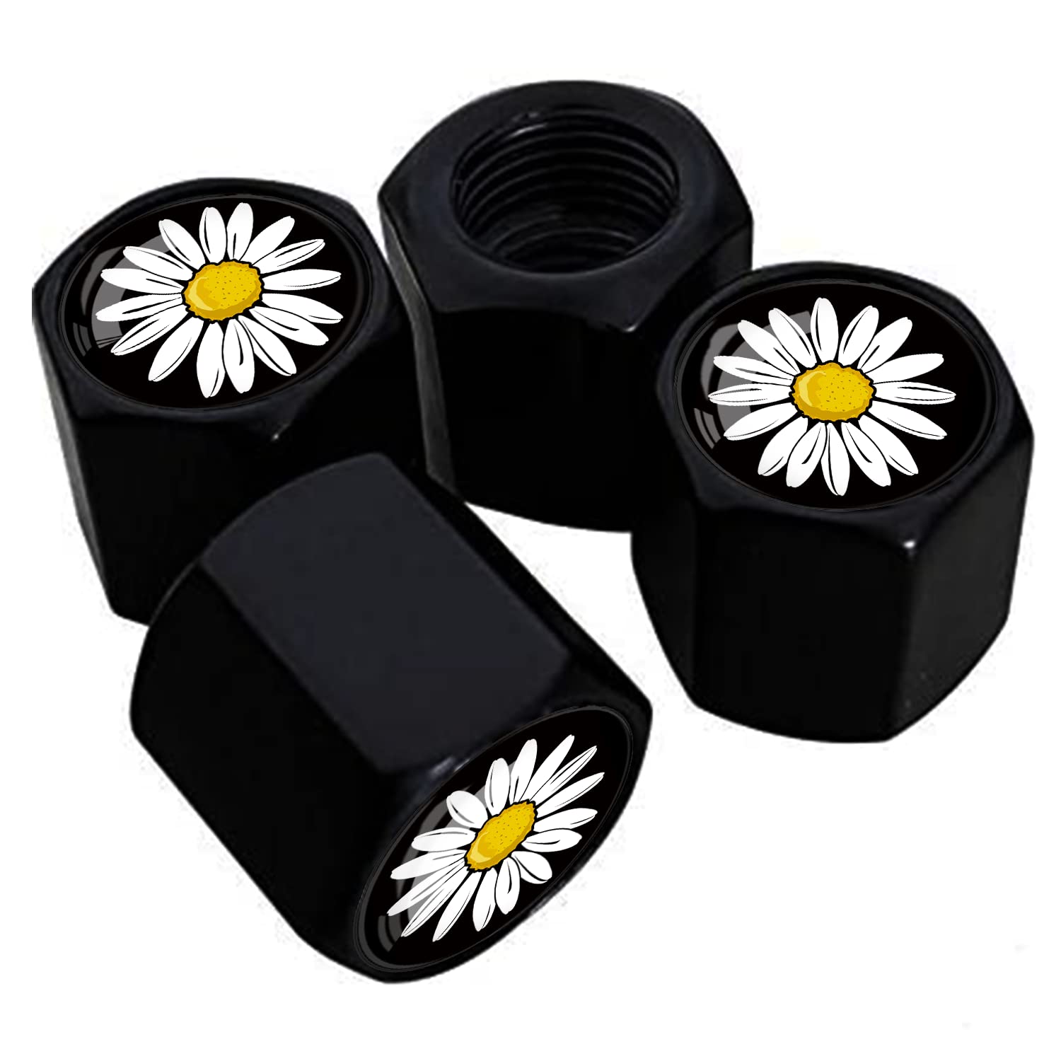 Metal Car Wheel Tire Valve Stem Caps 4 Pack Daisy Aluminum Car Tire Air Valve Caps For Cars, Trucks, Bikes, Motorcycles, Bicycle