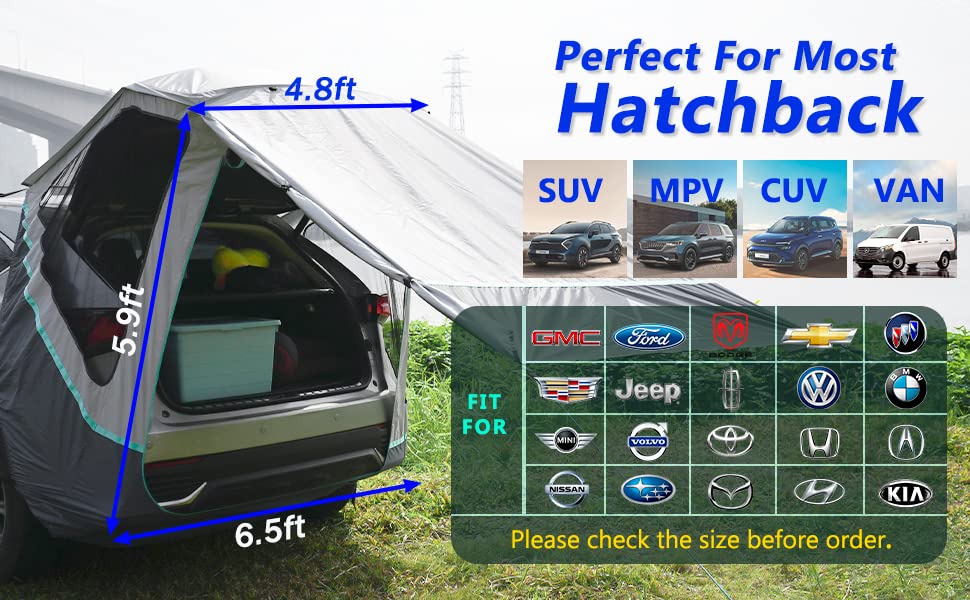 Poles Included SUV Tailgate Tent with Three Sides Awning Shade & Transmittance Mosquito Net, Hatchback Camping Sunproof Car Tent
