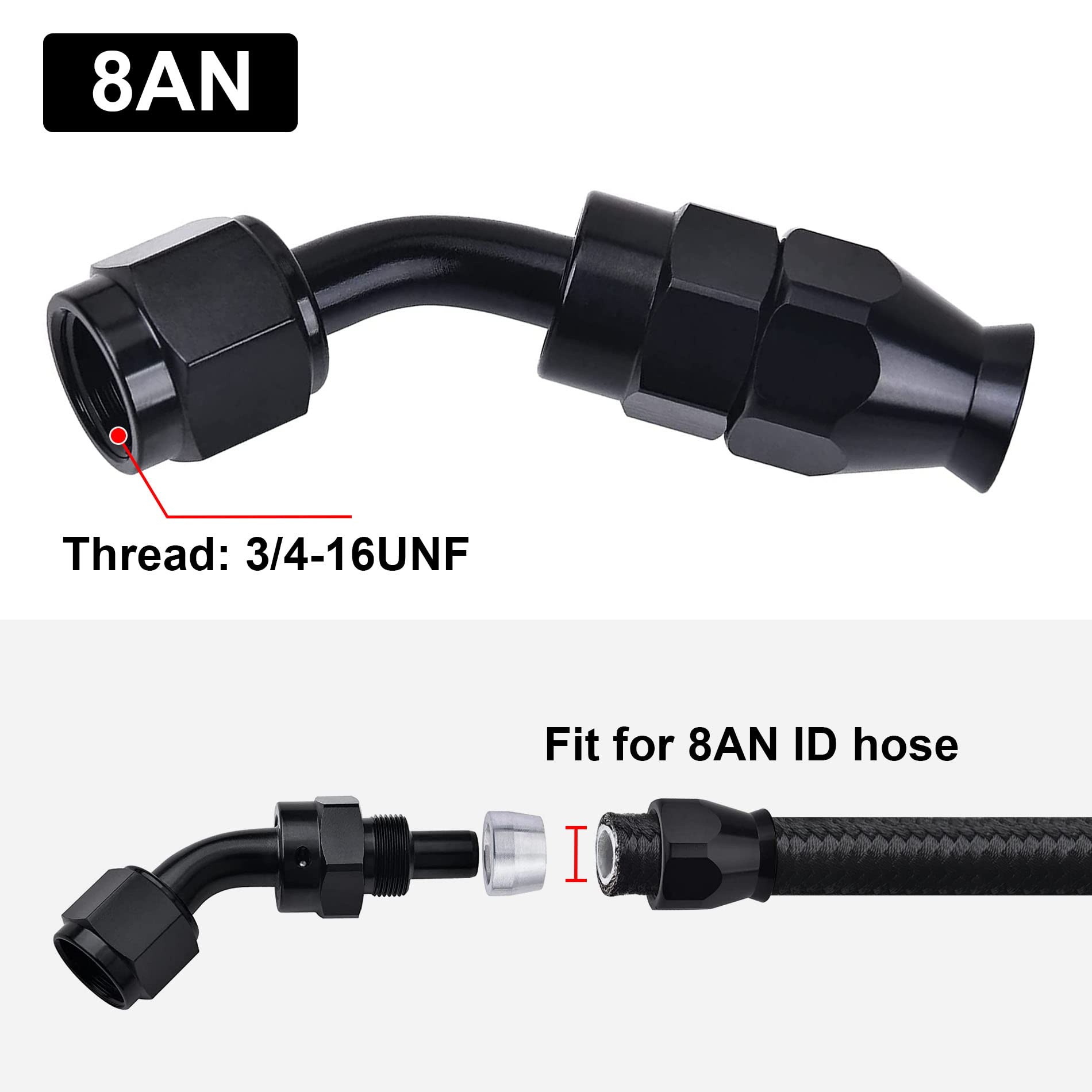 Evil Energy 8An Ptfe Hose End Fitting 45 Degree Black For Ptfe Hose Only 2Pcs