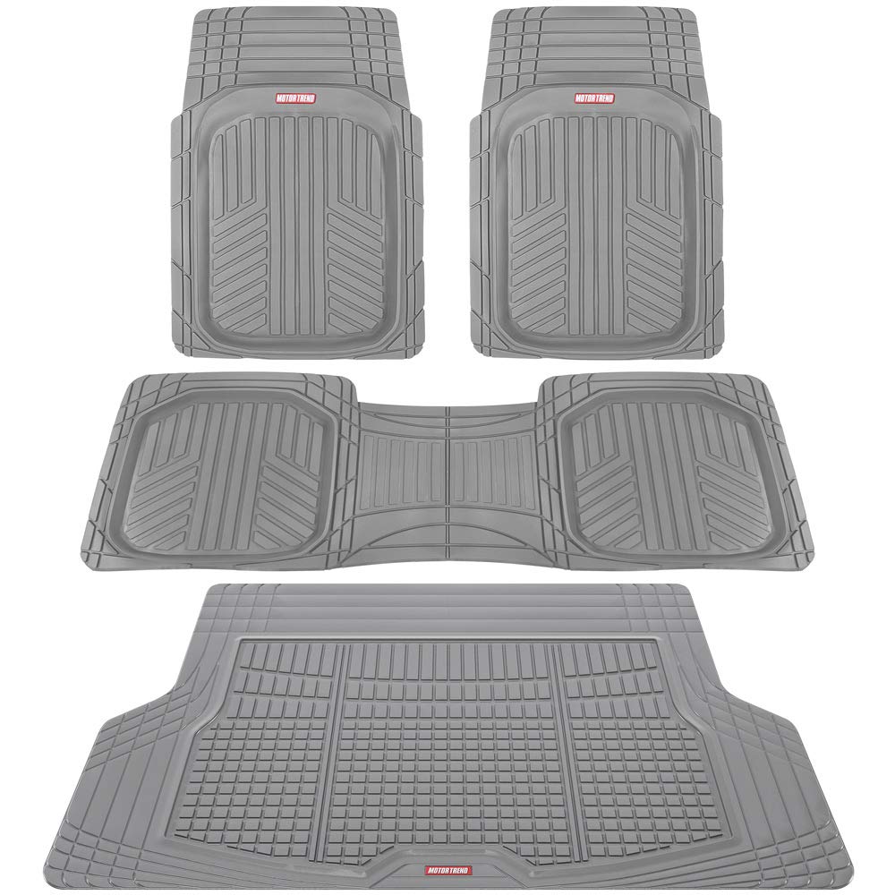Motor Trend FlexTough Gray Floor Mats for Cars & Cargo Mat Full Set - All Weather Front & Rear Rubber Automotive Floor Mats & Ca